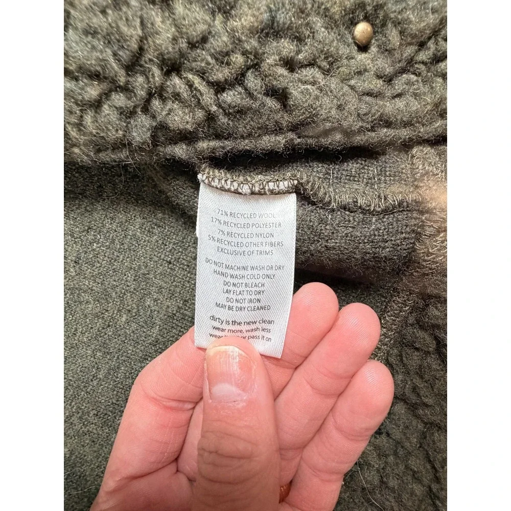 Toad&Co Coat Womens Medium‎ Green Wool Fleece Long Snap Front Sherpa Cozy